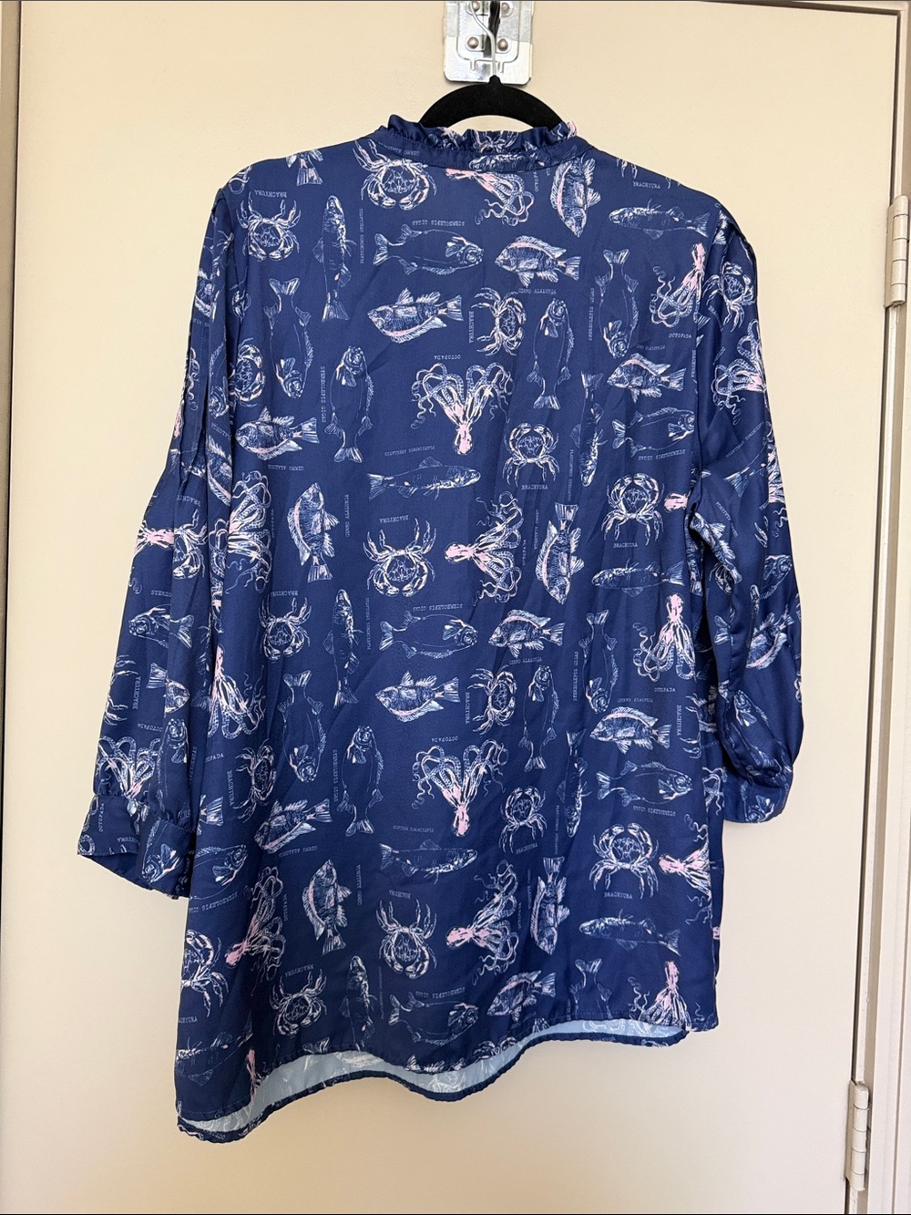 1X Modcloth Sea Creatures Ruffle Neck Blouse - Picture 3 of 7